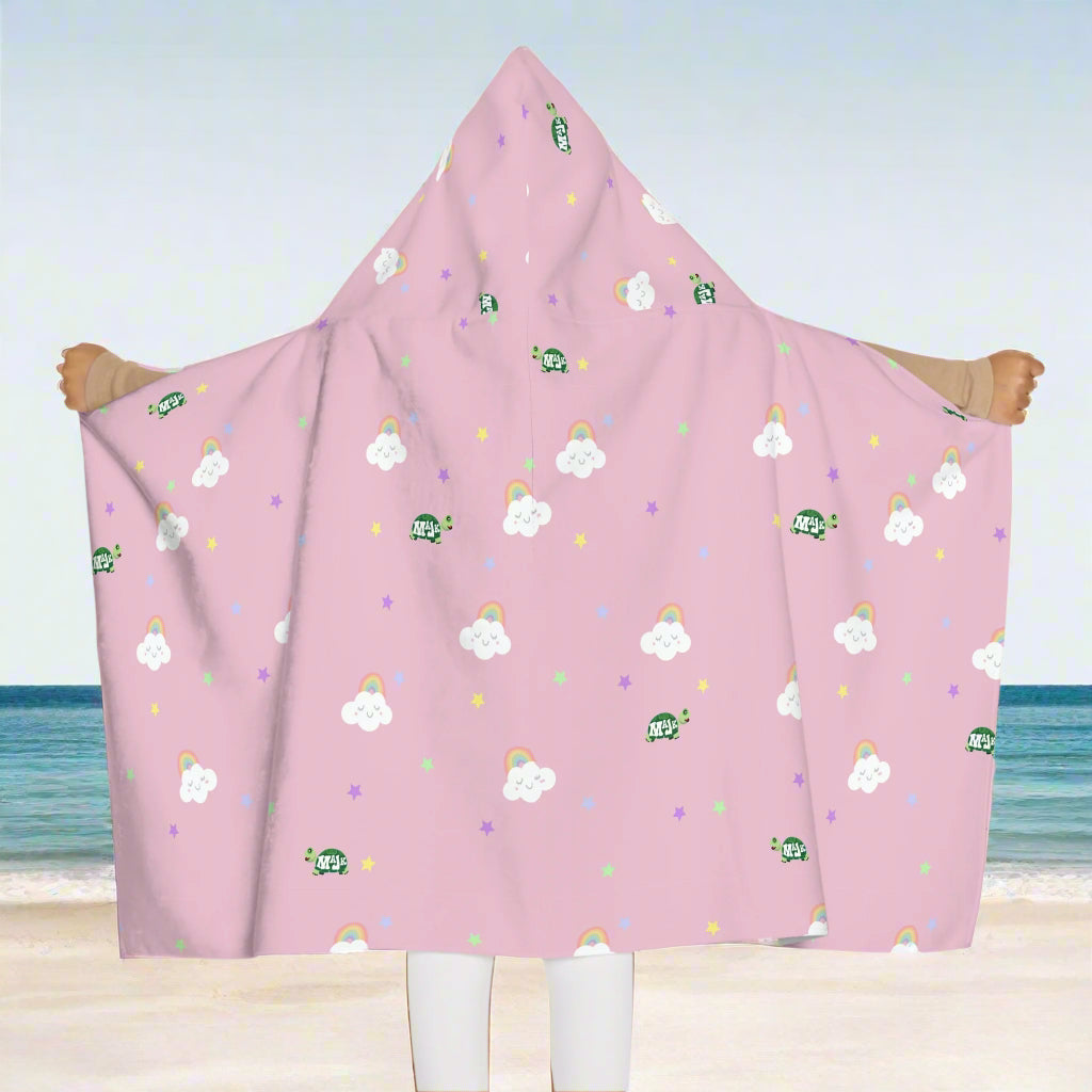 Kid's Hooded Towel- "Smiles and Rainbows" (Ballerina pink)