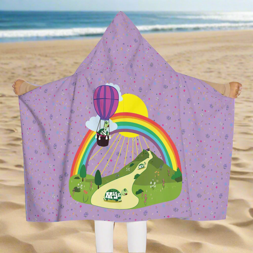 Kid's Hooded Towel- Turtle's Fly Over the Rainbow (Lavender)