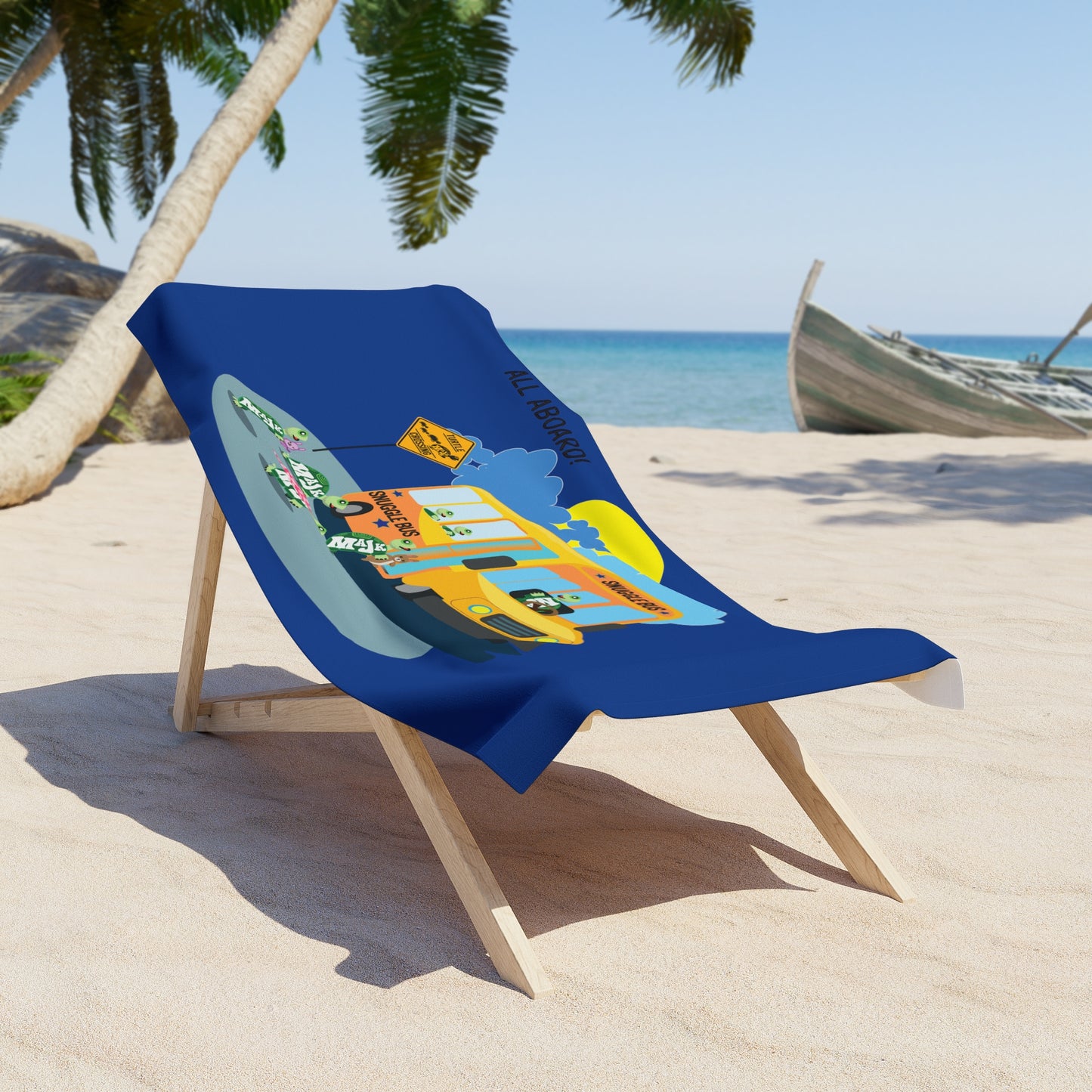 30 in x 60 in Kids Beach towel "Snuggle Bus" (Blue)