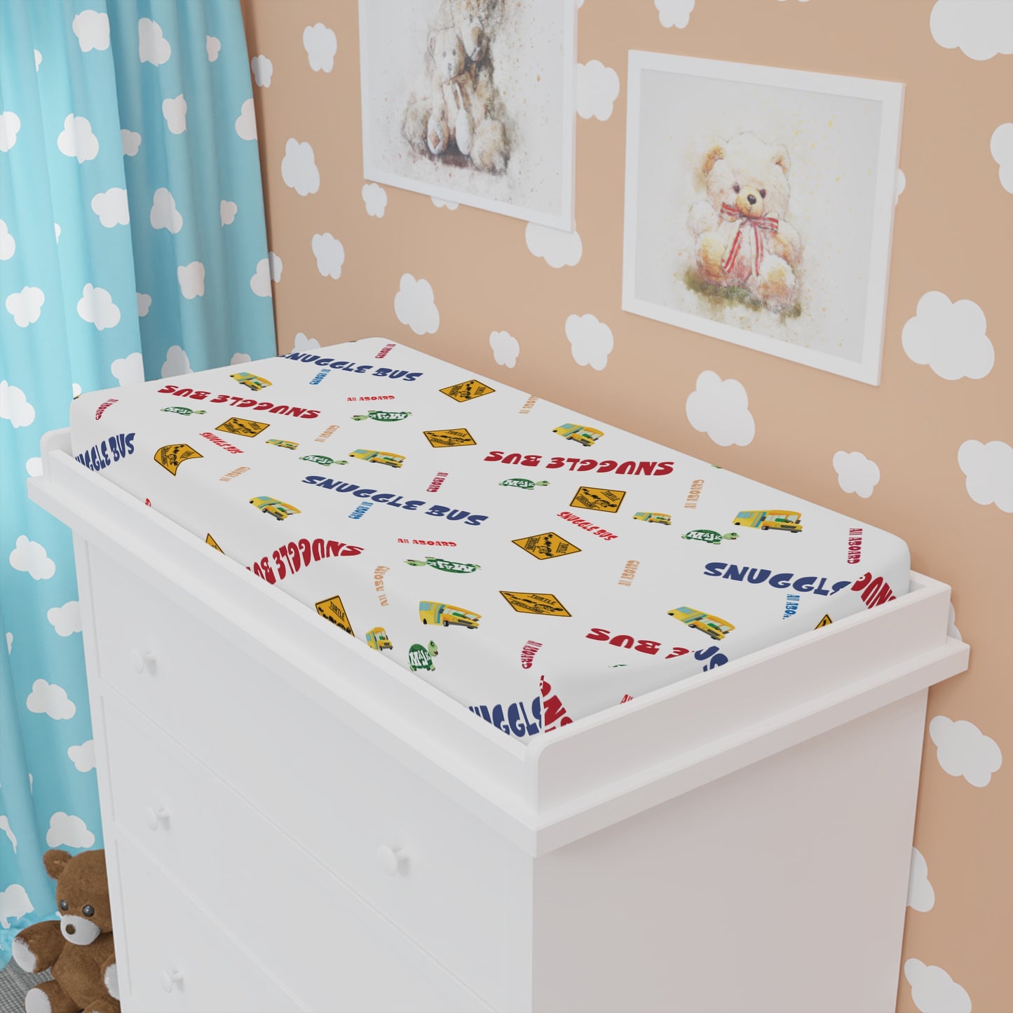 Baby Changing Pad Cover "Snuggle Bus" Collection -Signs (White)