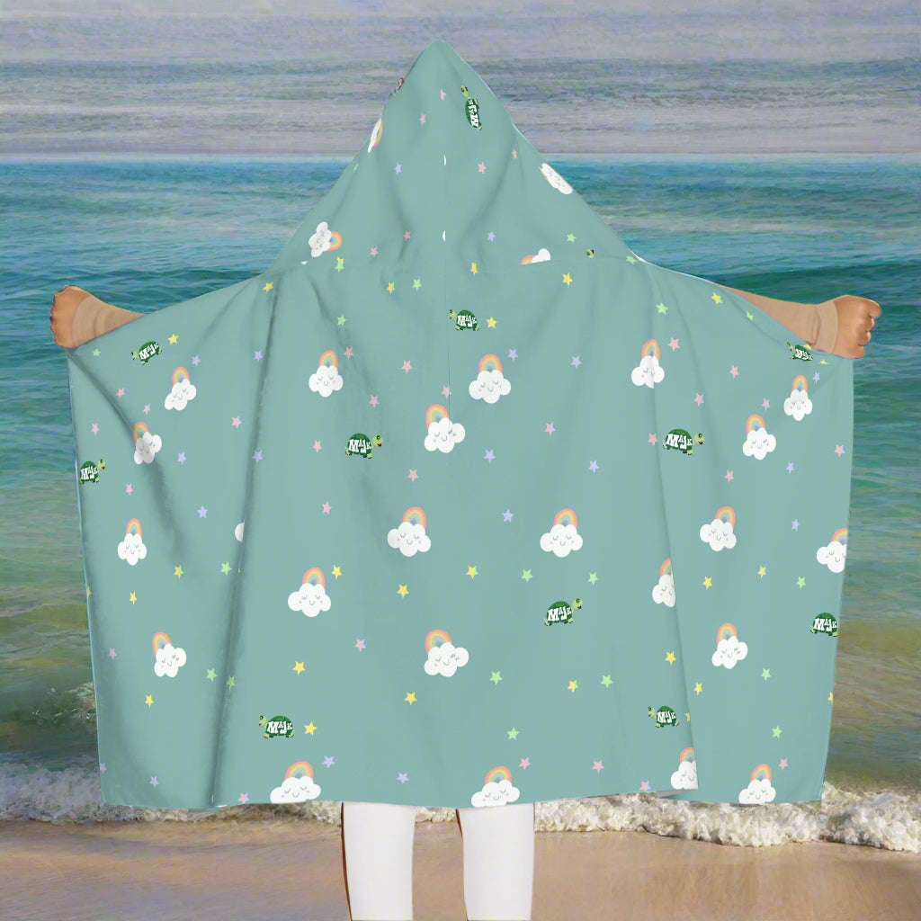 Kid's Hooded Towel, Smiles and Rainbows (Aqua)