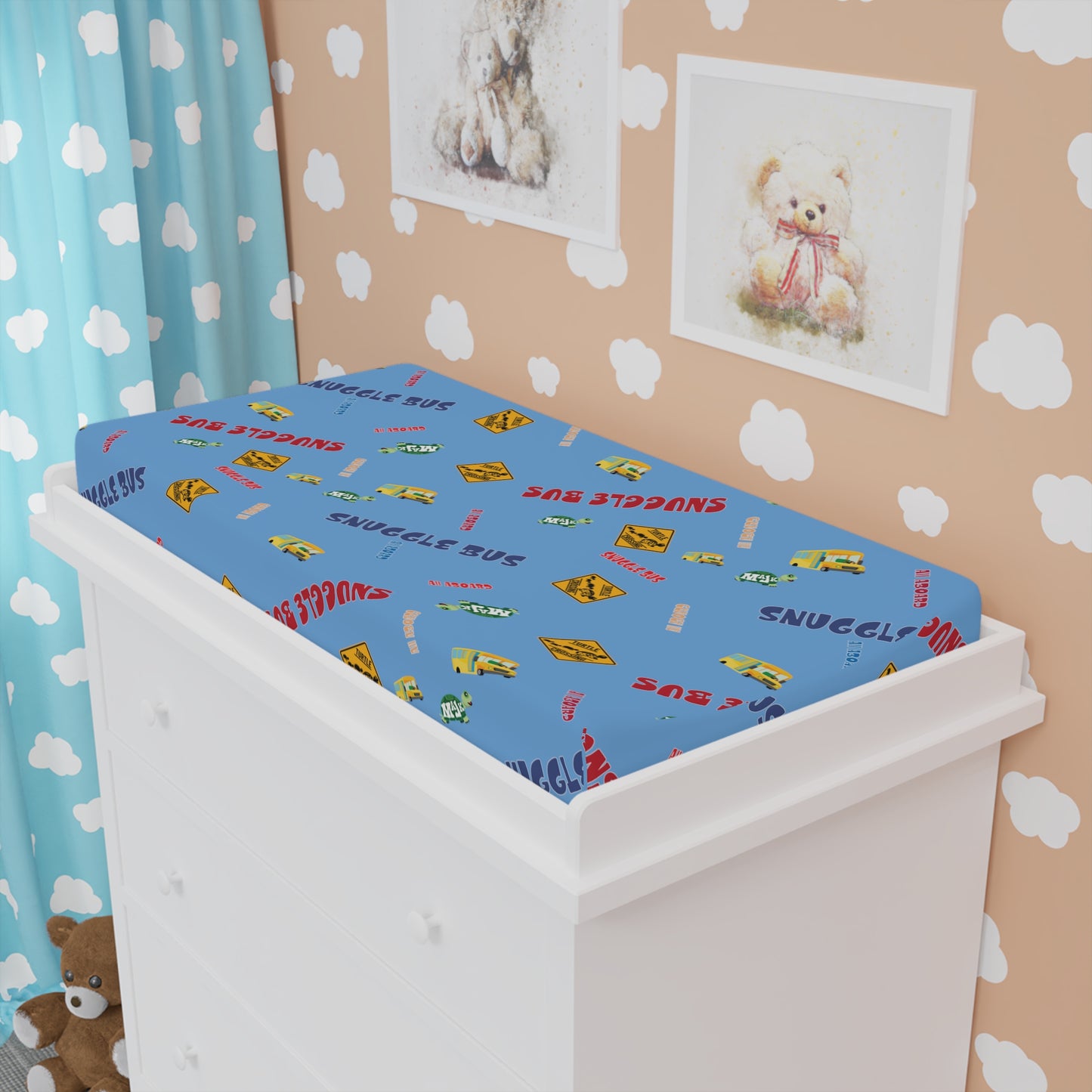 Baby Changing Pad Cover- Snuggle Bus Collection Signs (Lt. Blue)