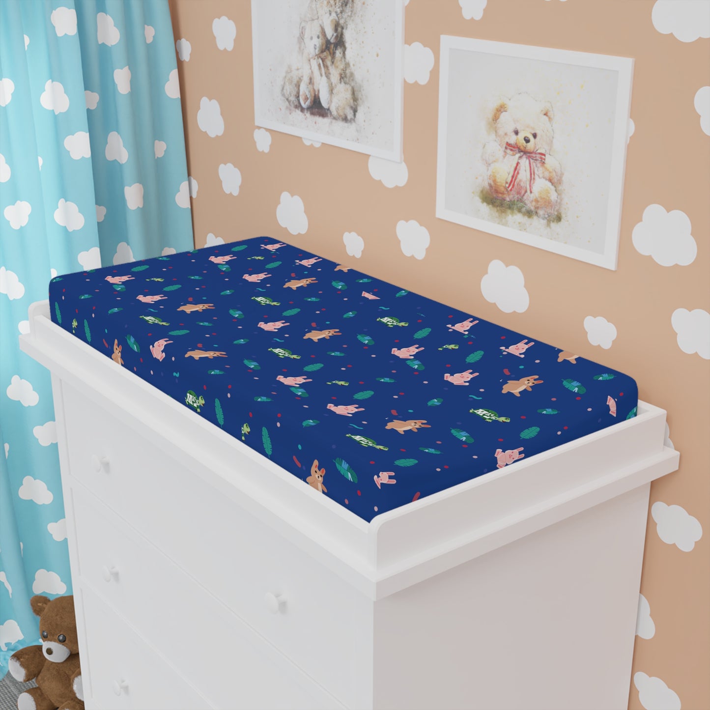 Baby Changing Pad Cover "Snuggle Bus Collection" Animals (Royal Blue)