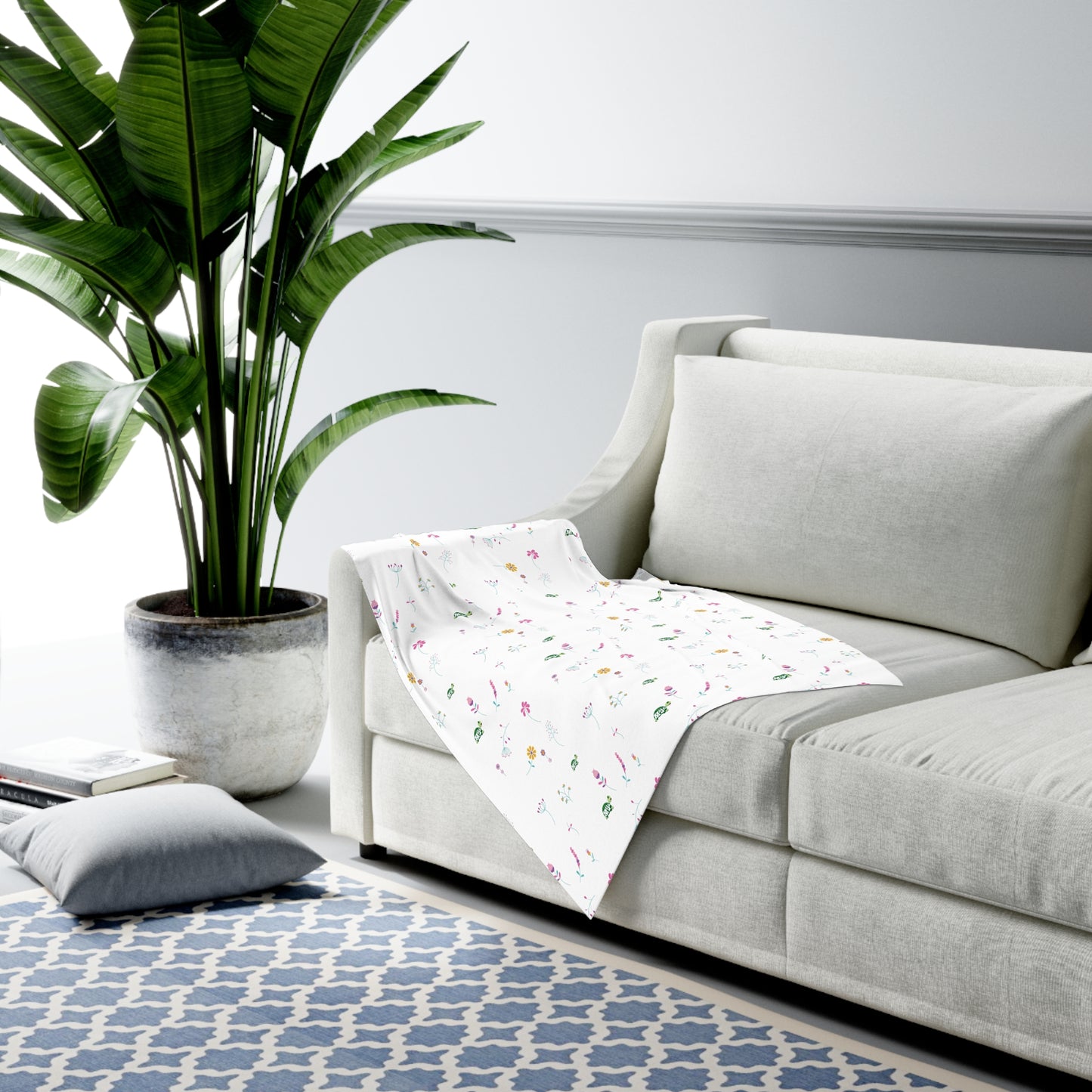 Baby Swaddle Blanket - "Baby in Bloom" (white)