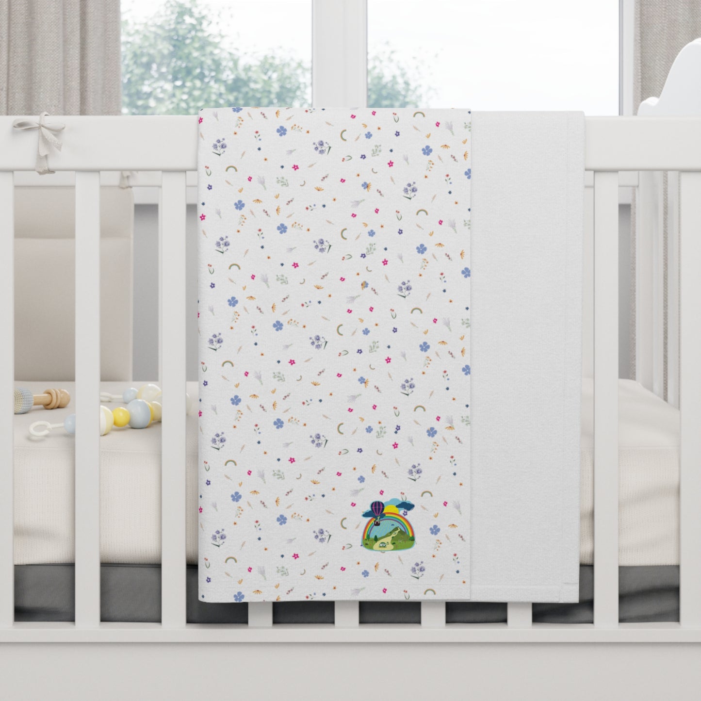 Infant Soft Fleece Baby Blanket -Turtles Fly Over the Rainbow Collection / Flower pattern