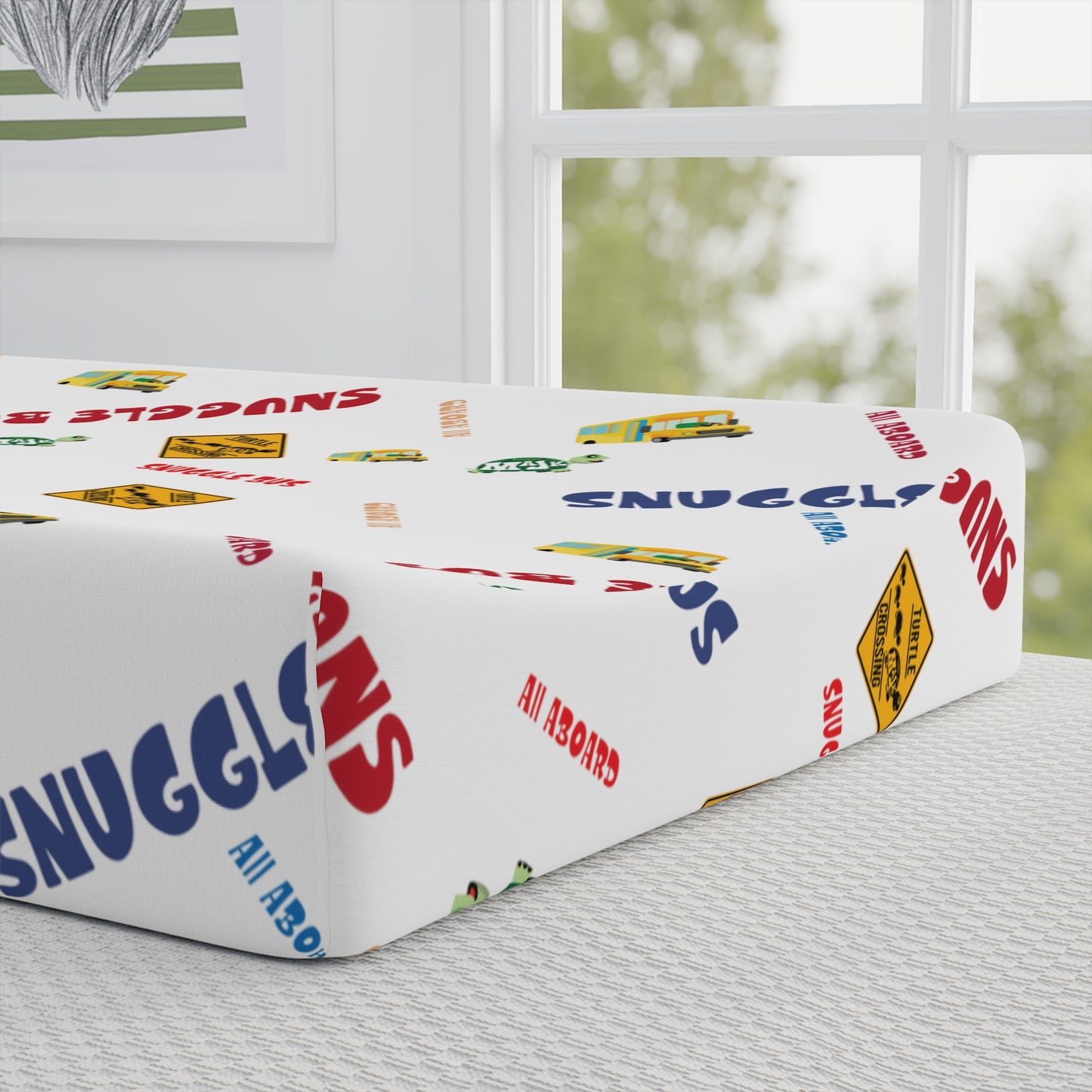 Baby Changing Pad Cover "Snuggle Bus" Collection -Signs (White)
