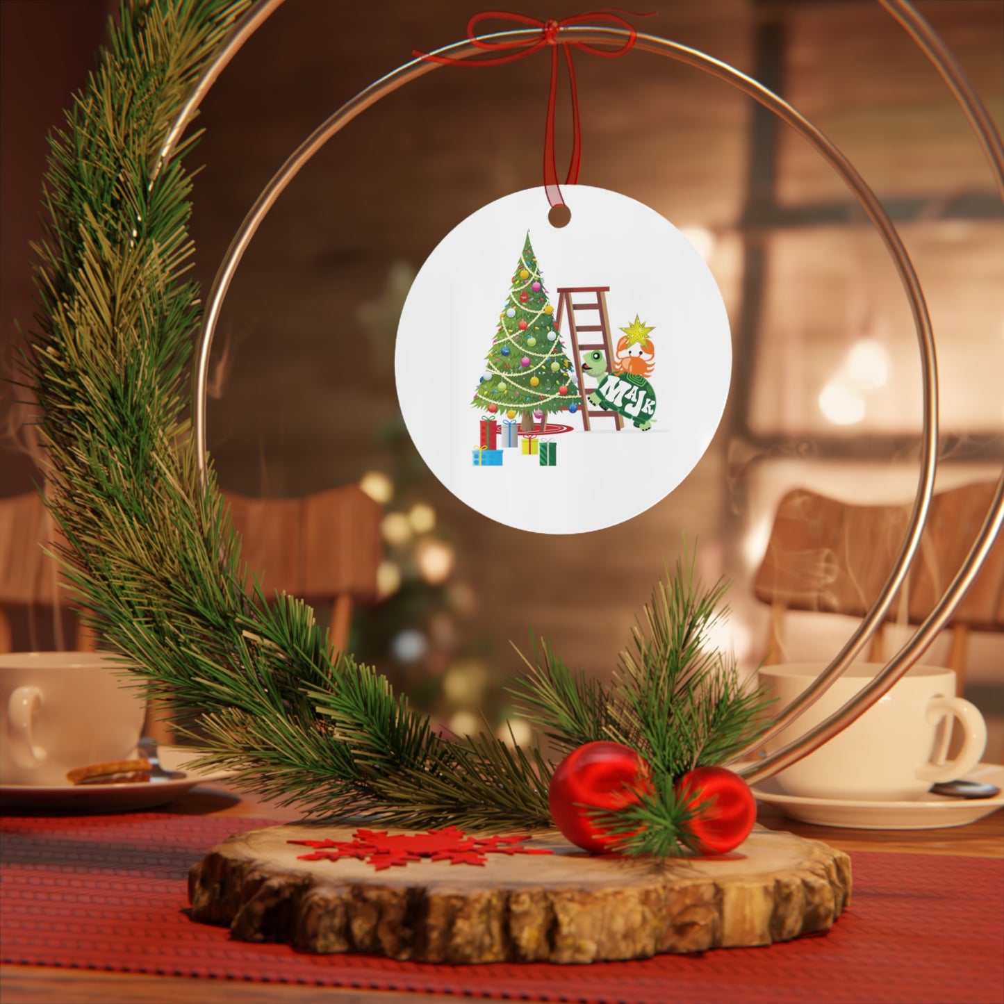 Christmas Ornament Metal "Merry and Bright"
