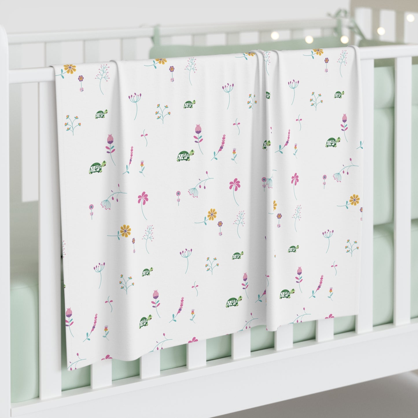 Baby Swaddle Blanket - "Baby in Bloom" (white)