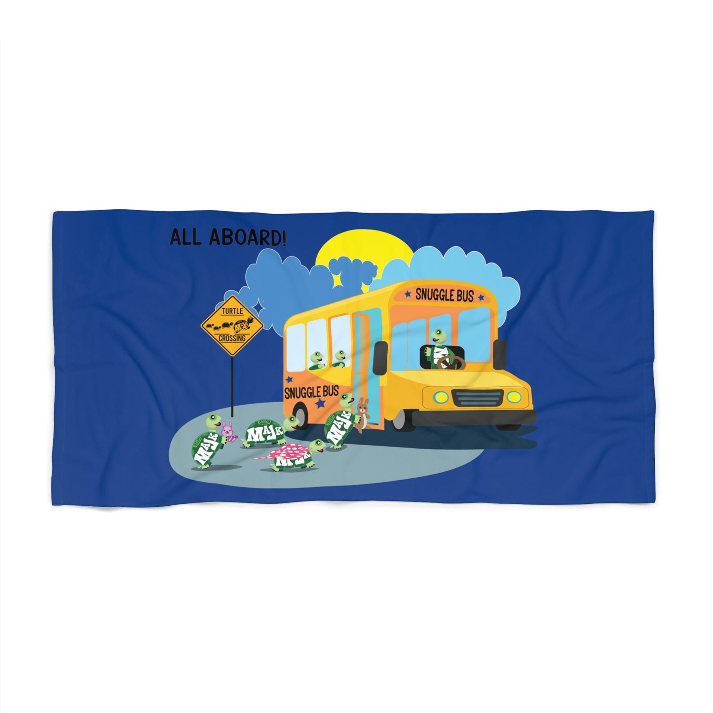 30 in x 60 in Kids Beach towel "Snuggle Bus" (Blue)