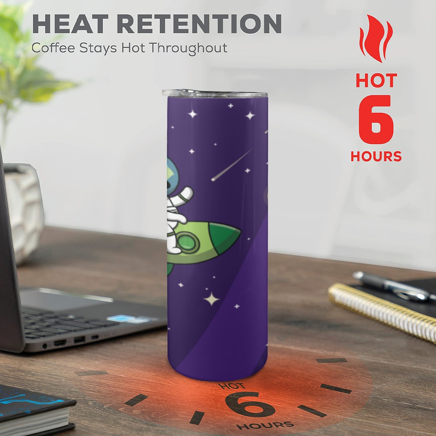 Tall Skinny Tumbler with Lid and Straw "Blast Off" 20 oz