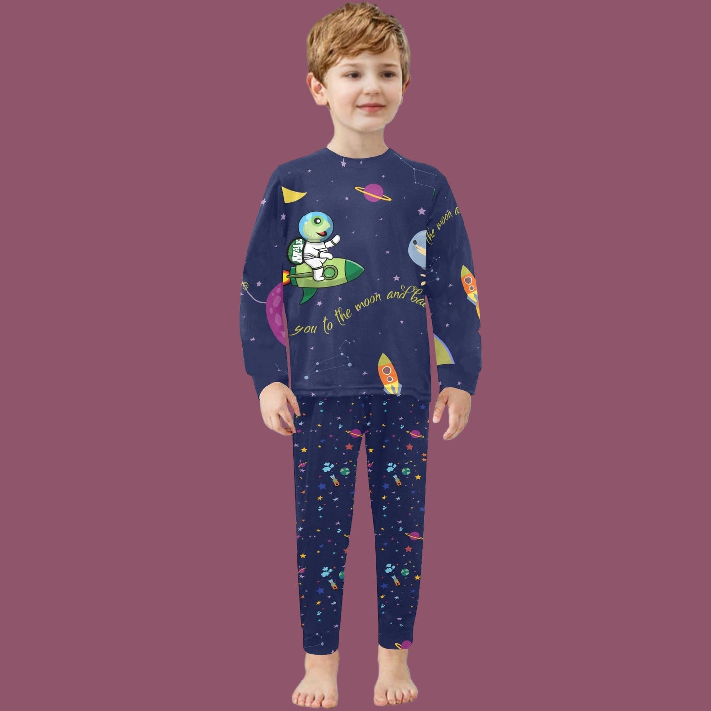 Little Boys' Crew Neck Long Pajama Set "Love You to the Moon & Back"
