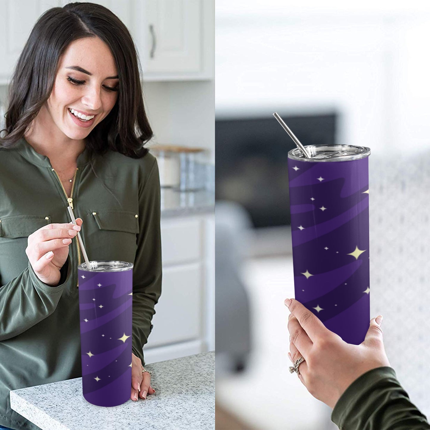 Tall Skinny Tumbler with Lid and Straw "Blast Off" 20 oz