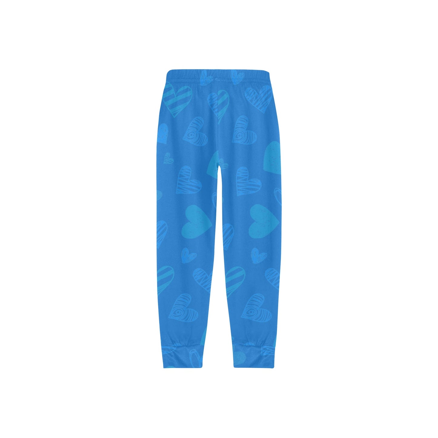 girls all over print pajama bottoms in blue with playful heart design, perfect for comfort and style.