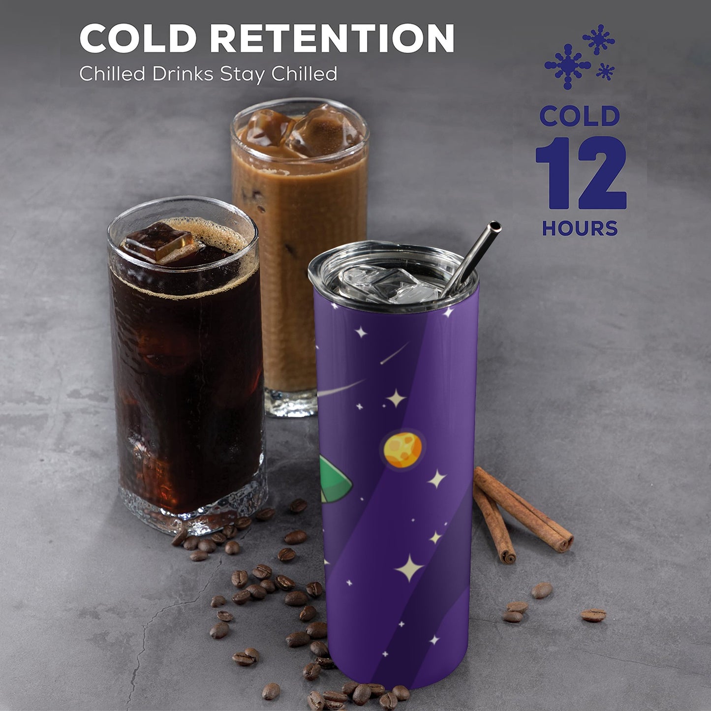 Tall Skinny Tumbler with Lid and Straw "Blast Off" 20 oz