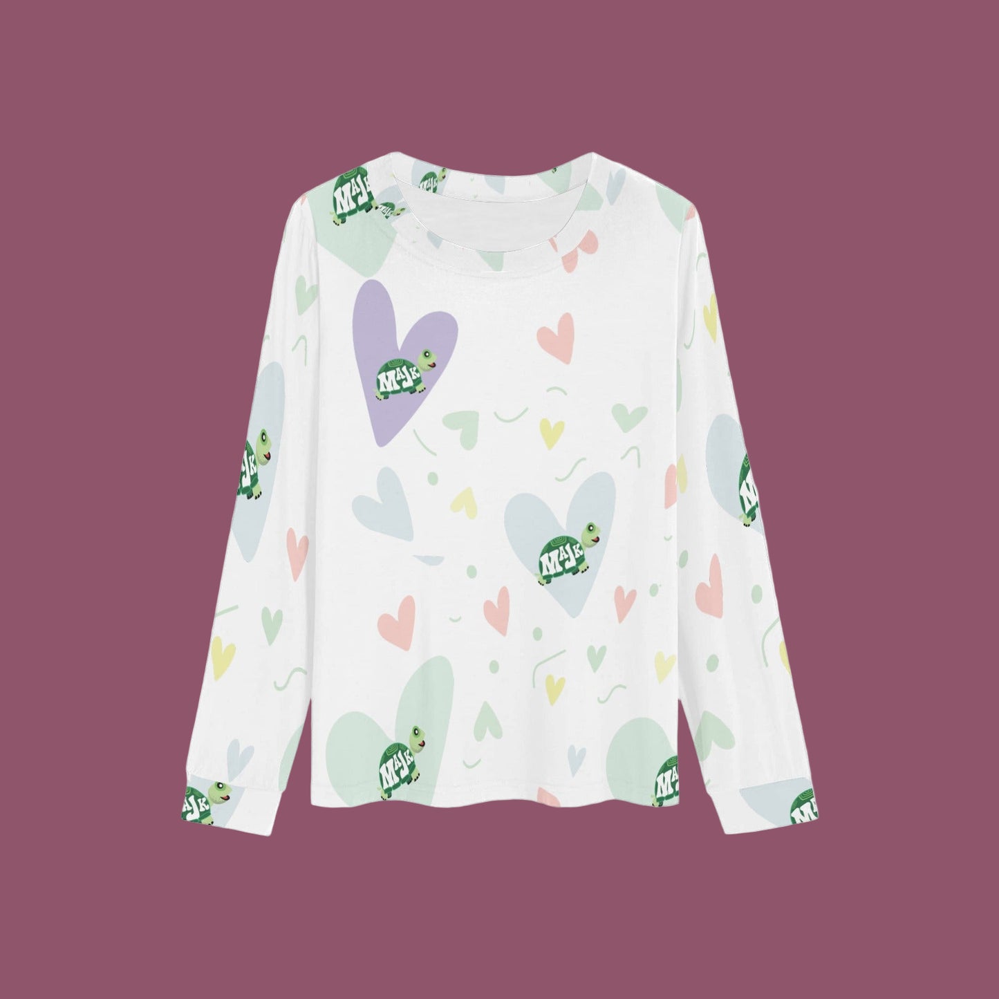 Girl's All Over Print Pajama Top "Turtally Loved"