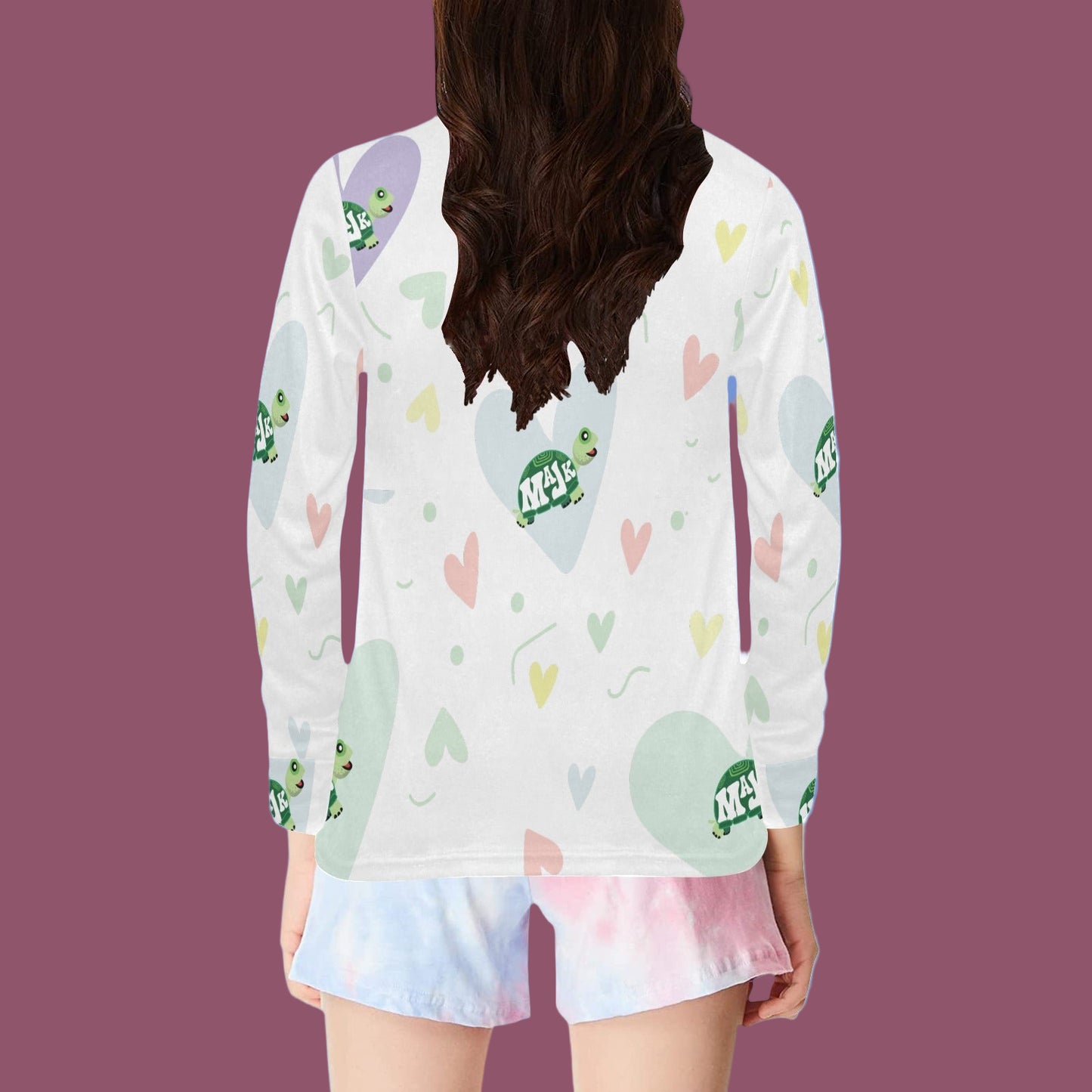 Girl's All Over Print Pajama Top "Turtally Loved"