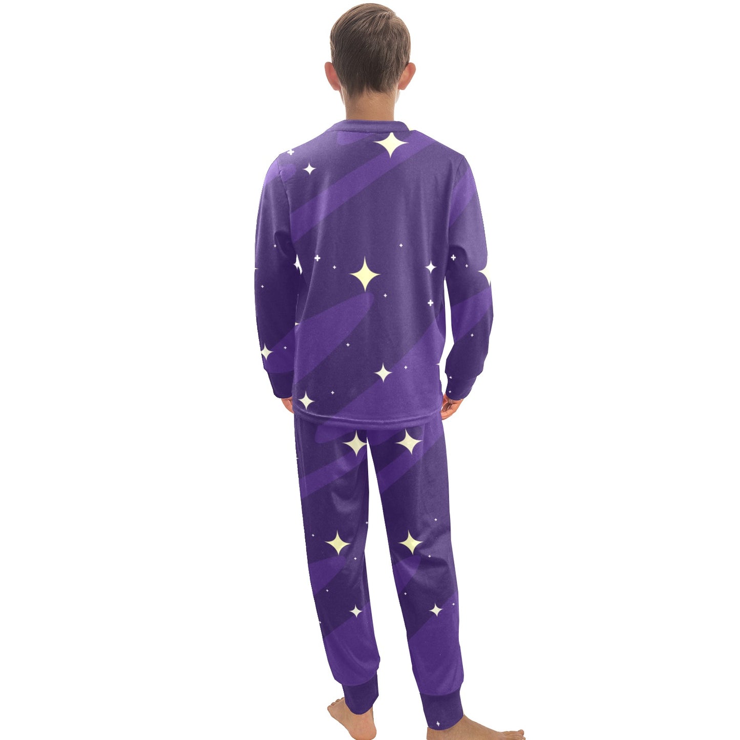 Big Boys' Crew Neck Long Pajama Set in purple with stars, perfect for young adventurers and a cozy night's sleep.