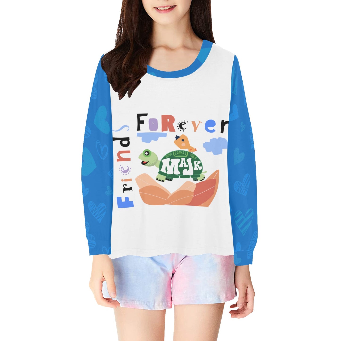 Girl's All Over Print Pajama Top "Hearts in Harmony"