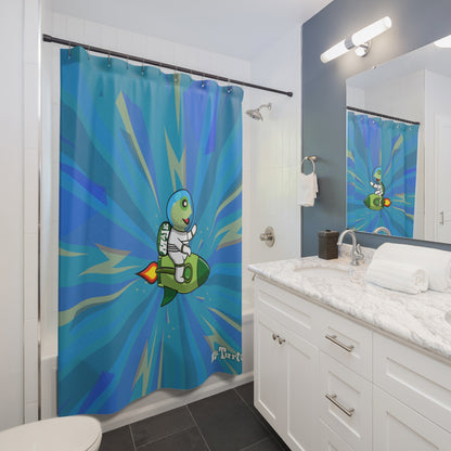 Shower Curtains , Blast off geometric collection )Aqua)