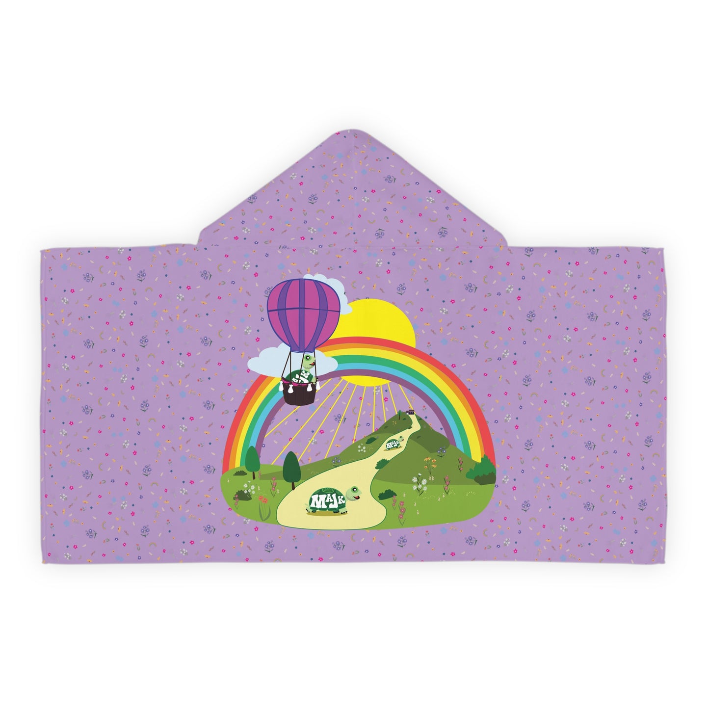 Kid's Hooded Towel- Turtle's Fly Over the Rainbow (Lavender)