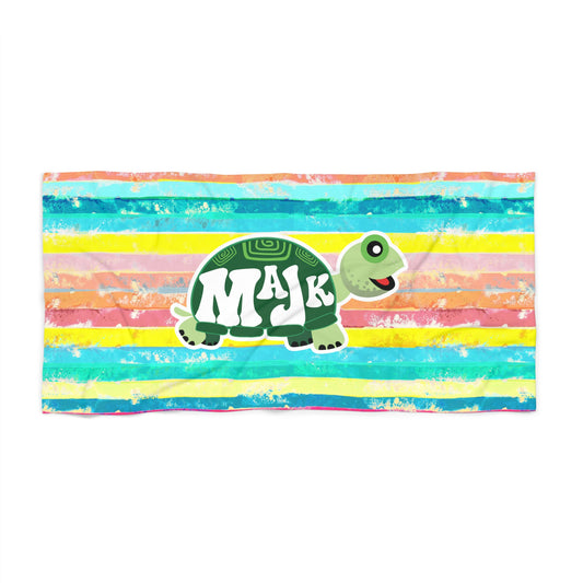 Beach Towel - Watercolored Striped Towel with MAJK Turtle Design