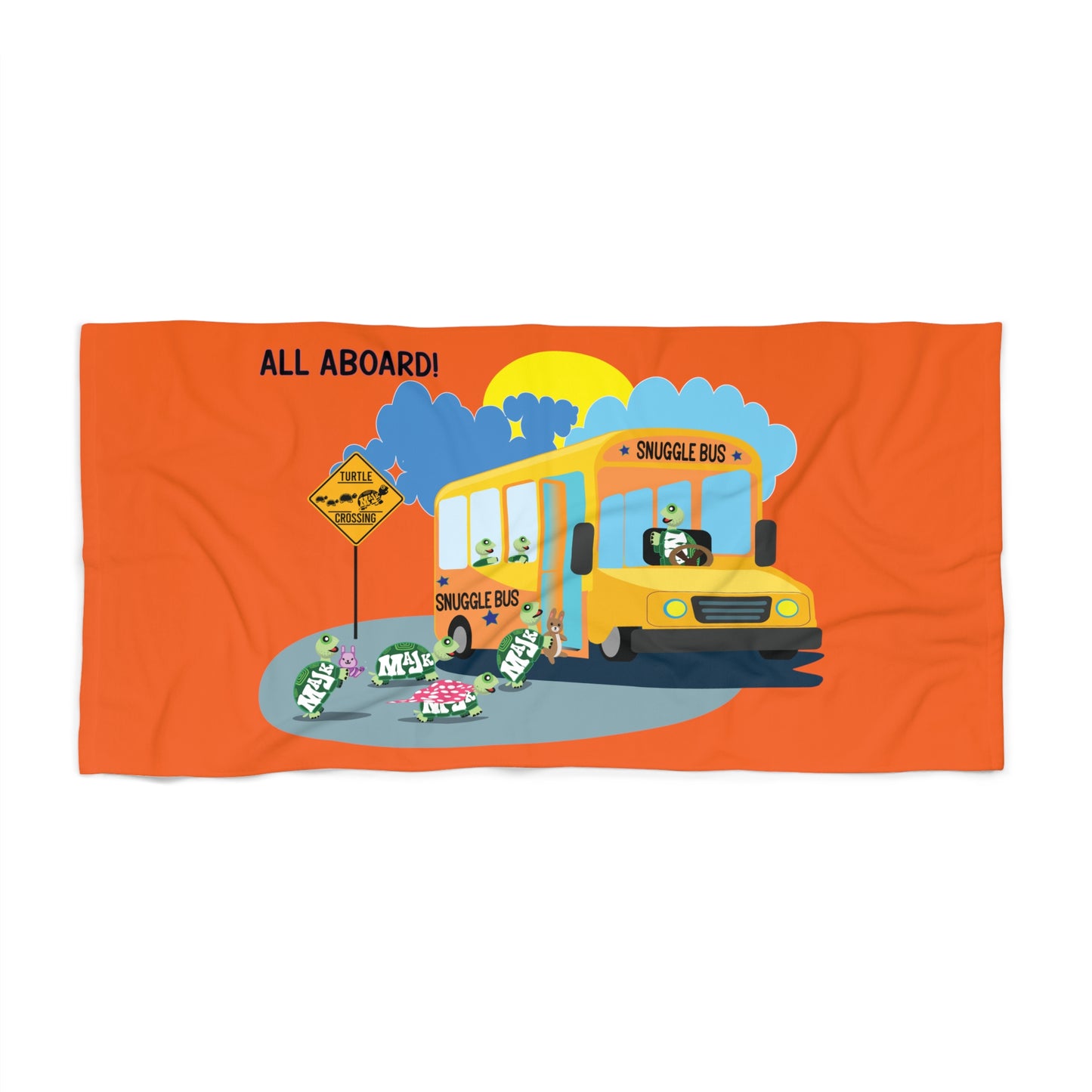 30in x 60in Kids Beach towel "Snuggle Bus" (Orange)