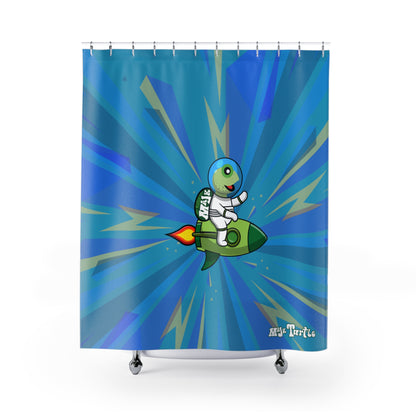 Shower Curtains , Blast off geometric collection )Aqua)