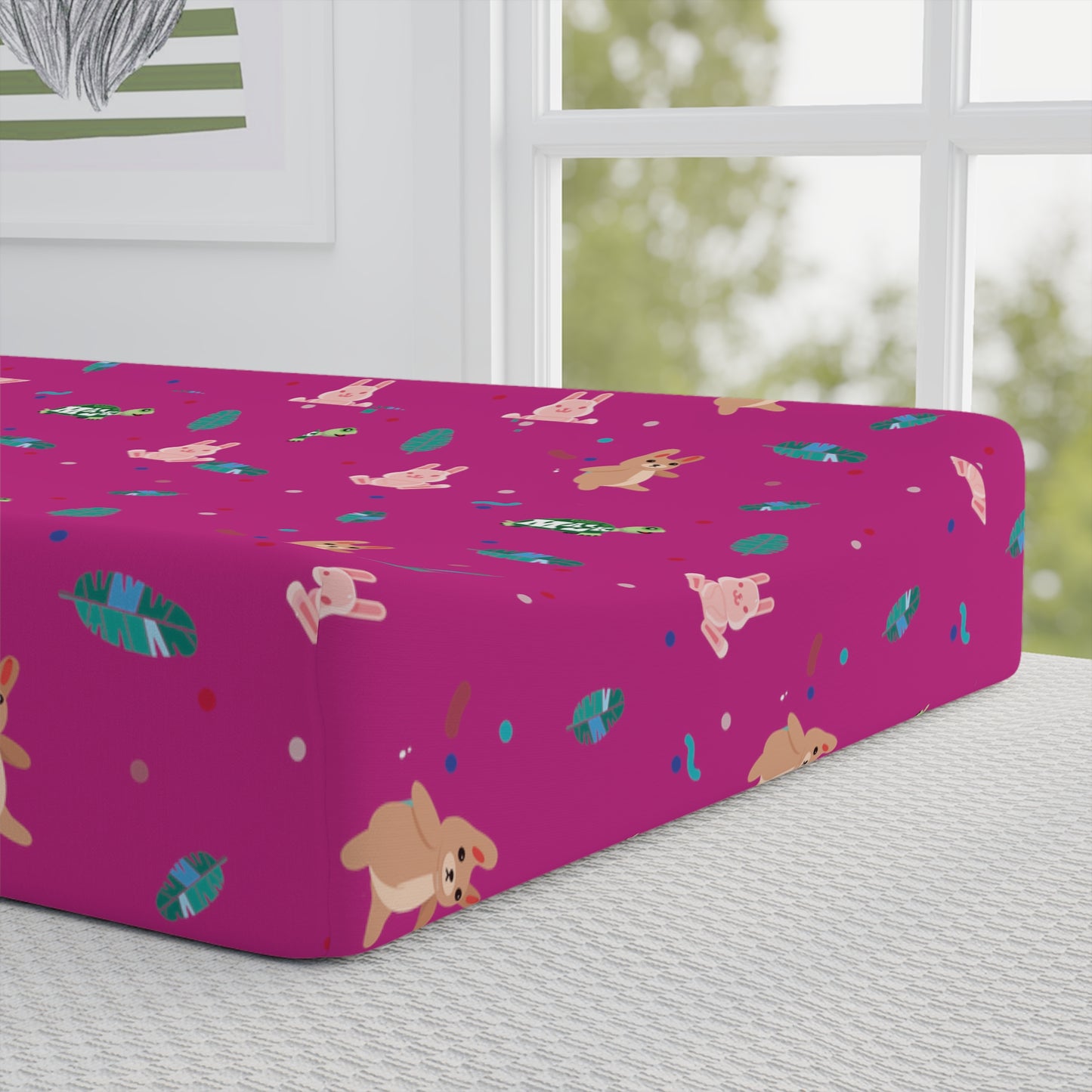 Baby Changing Pad Cover "Snuggle Bus Collection" Animals (Fuscia)