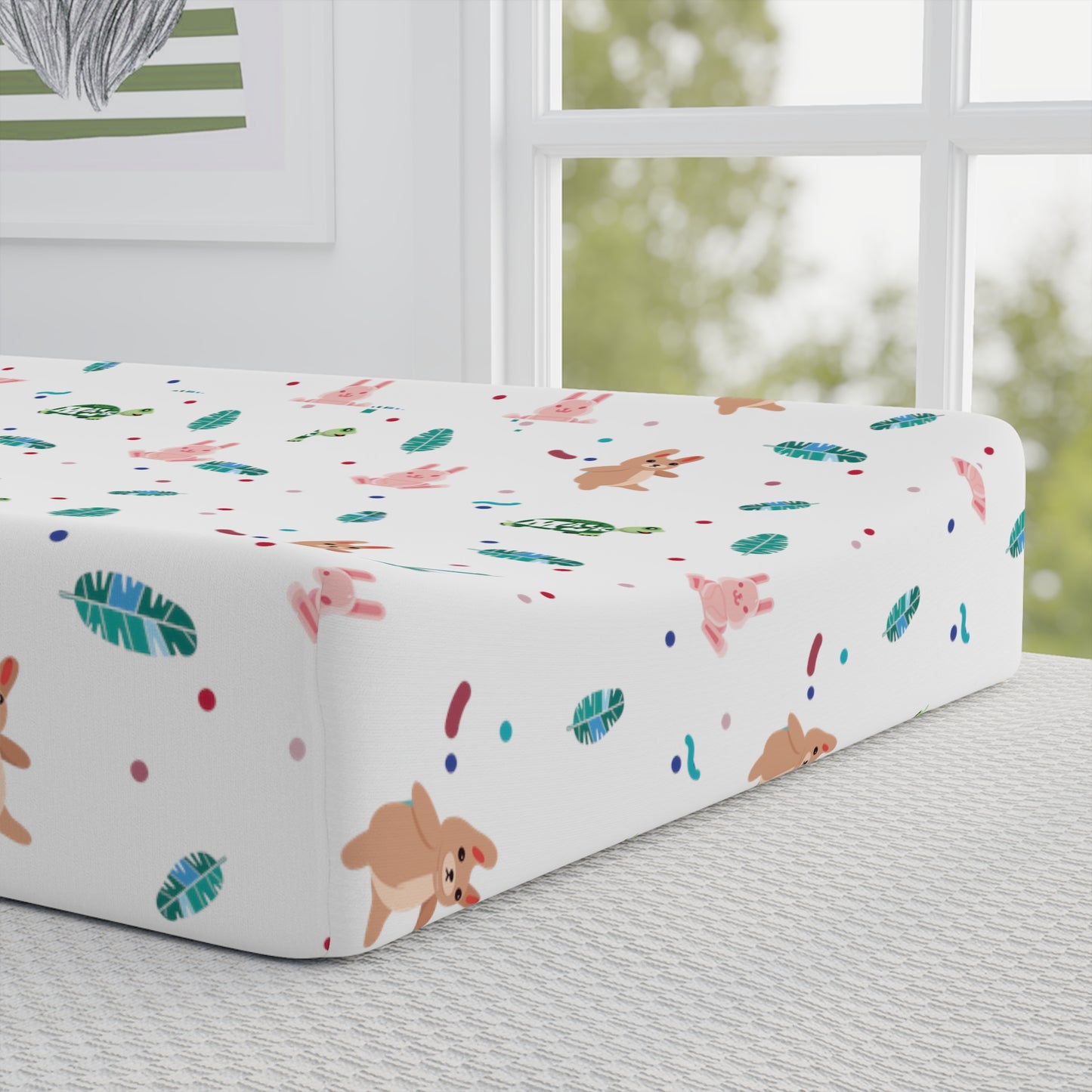 Baby Changing Pad Cover "Snuggle Bus Collection"- Animals (White)