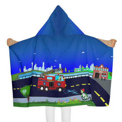 Kids Hooded Towel – Fire Truck Rescue Scene