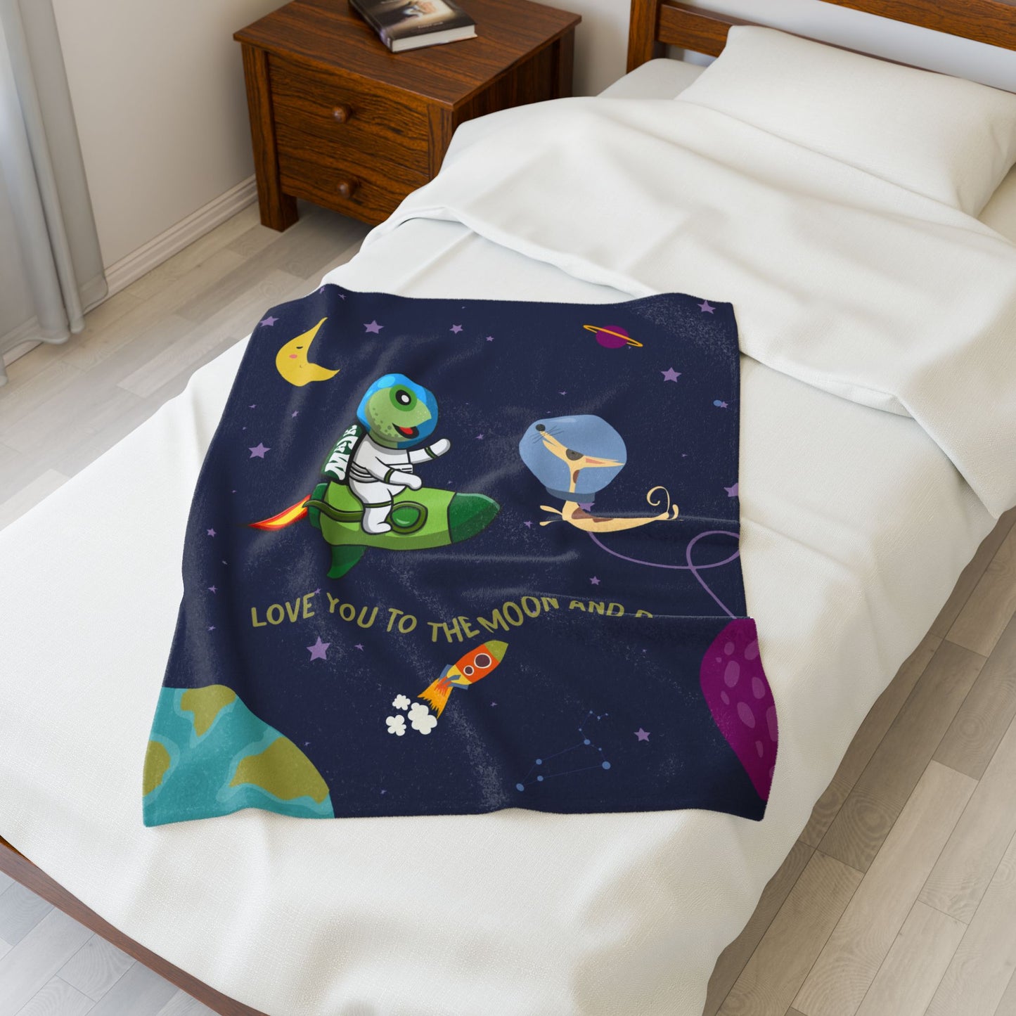 Velveteen Plush Blanket, "Love You to the Moon and Back" Throw