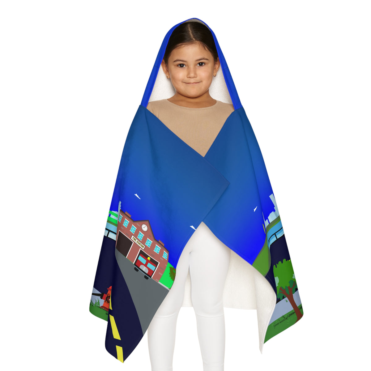 Kids Hooded Towel – Fire Truck Rescue Scene