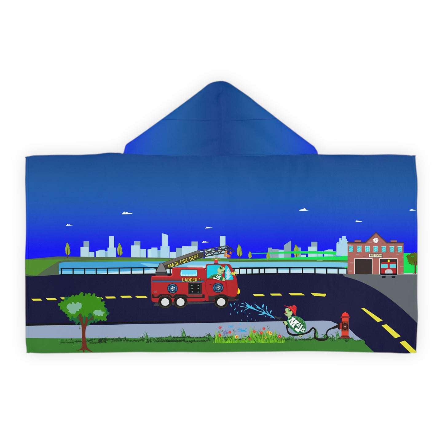 Kids Hooded Towel – MAJK Turtle Fire Department city theme