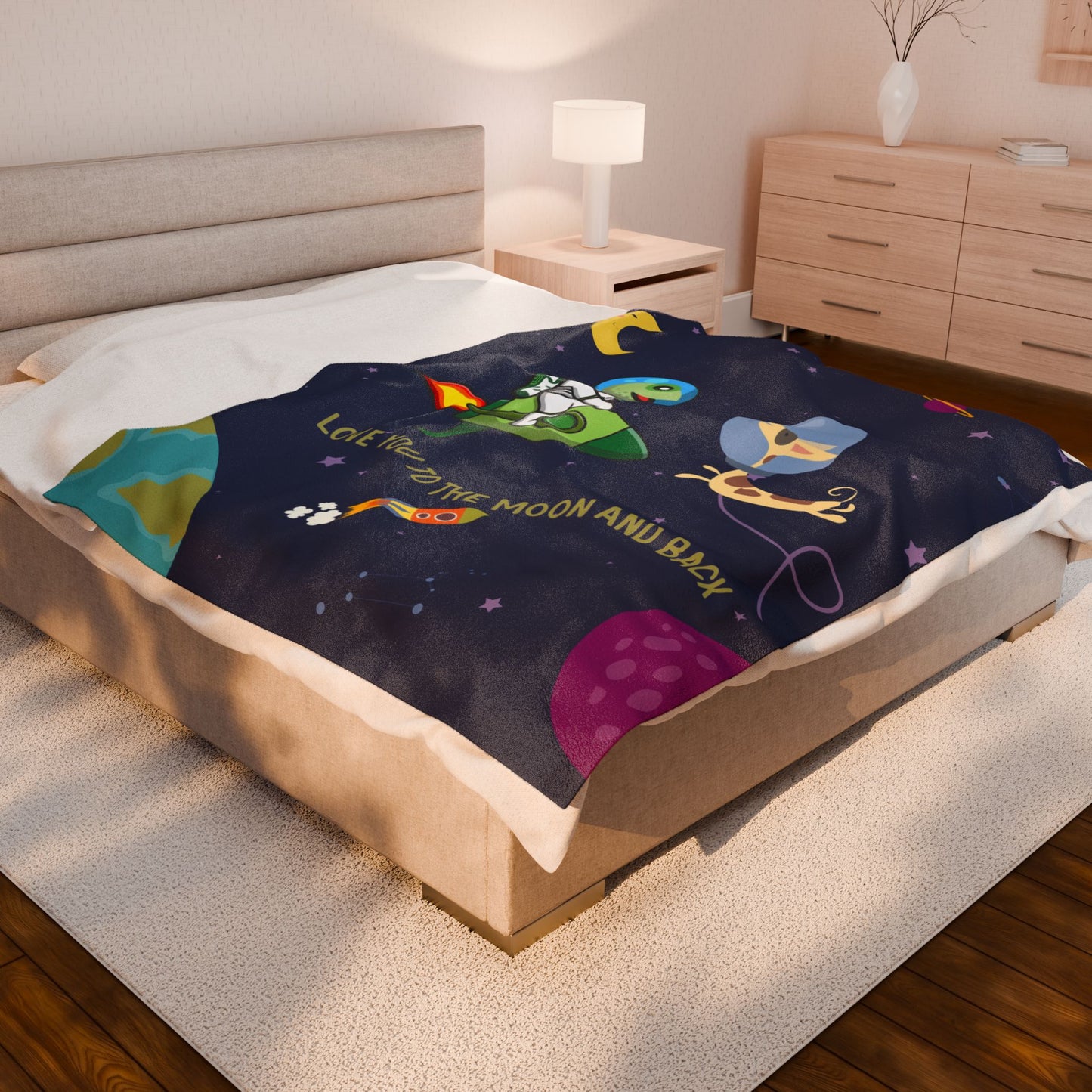 Velveteen Plush Blanket, "Love You to the Moon and Back" Throw