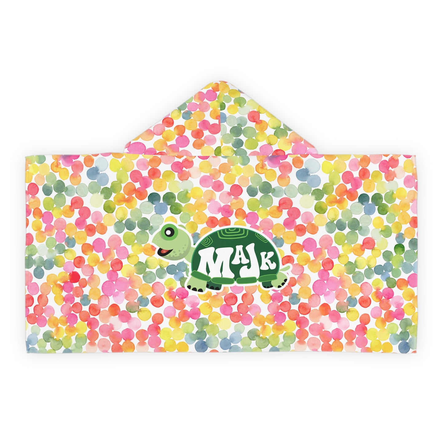 Kids Hooded Towel with Confetti Style Pattern and Majk Turtle Logo | Beach, Pool, Bath | Soft and Absorbent