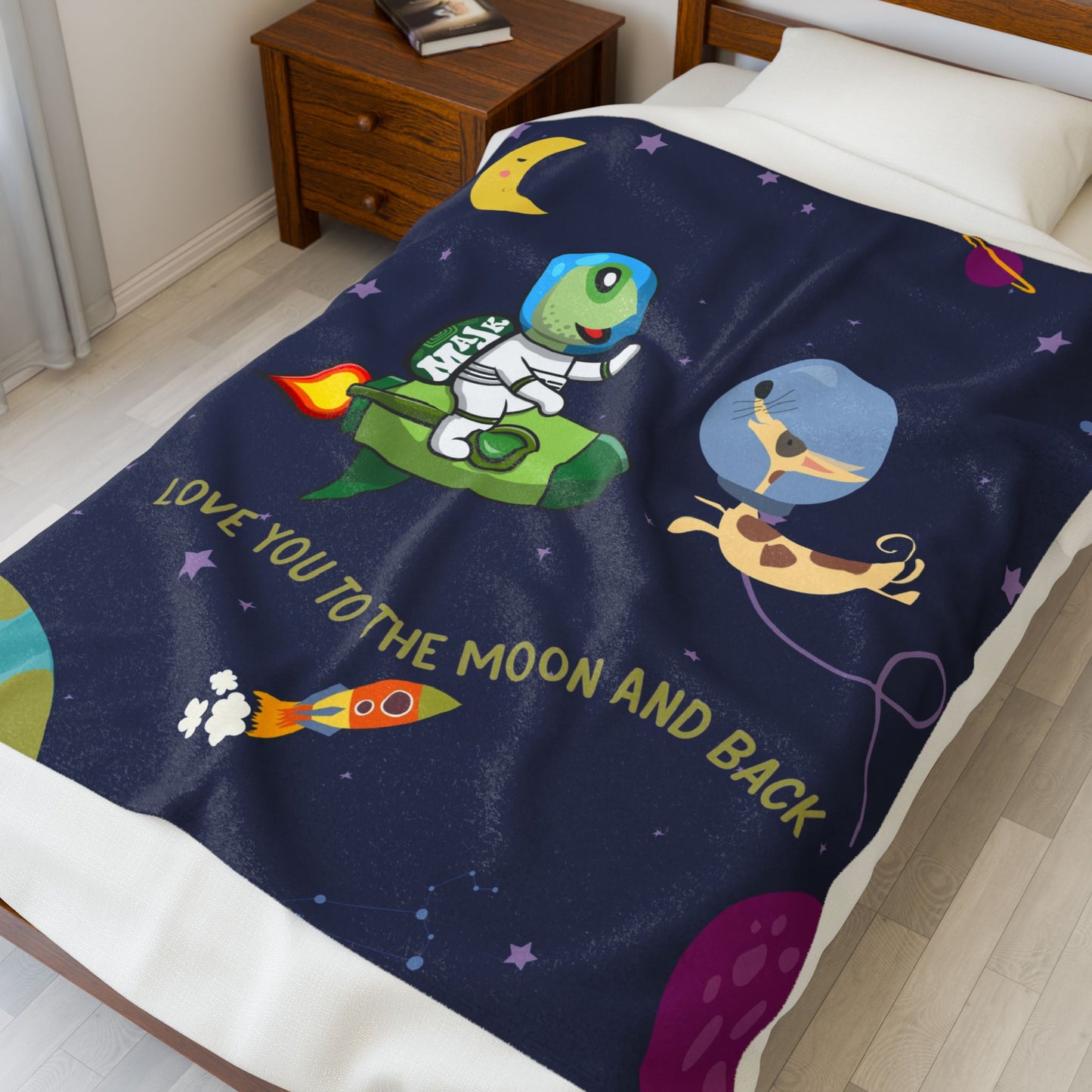 Velveteen Plush Blanket, "Love You to the Moon and Back" Throw