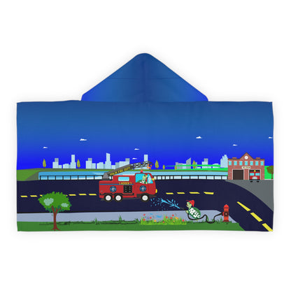Kids Hooded Towel – Fire Truck Rescue Scene