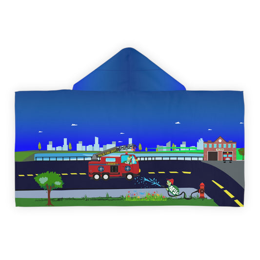 Kids Hooded Towel – Fire Truck Rescue Scene
