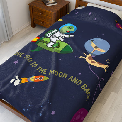 Velveteen Plush Blanket, "Love You to the Moon and Back" Throw
