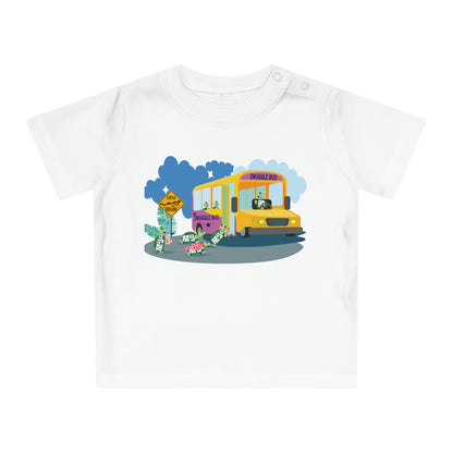 Baby T-Shirt, All Aboard the Snuggle Bus w/ unilateral shoulder snaps