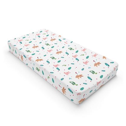 Baby Changing Pad Cover "Snuggle Bus Collection"- Animals (White)