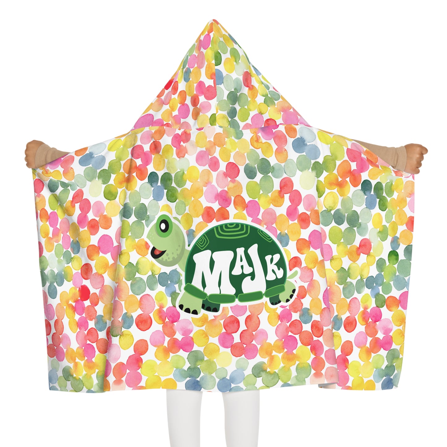 Kids Hooded Towel with Confetti Style Pattern and Majk Turtle Logo | Beach, Pool, Bath | Soft and Absorbent