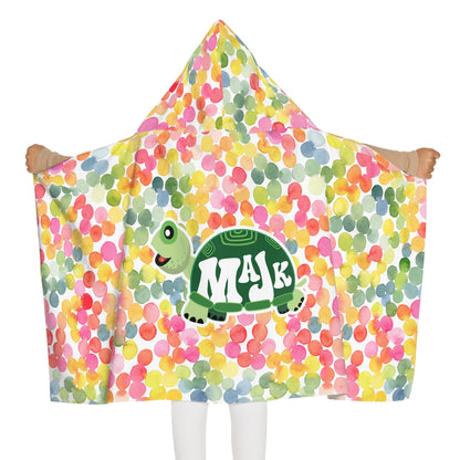 Kids Hooded Towel with Confetti Style Pattern and Majk Turtle Logo | Beach, Pool, Bath | Soft and Absorbent