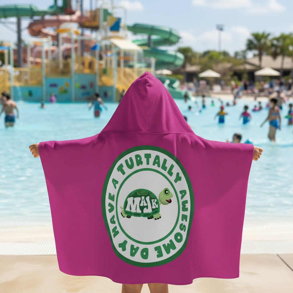 Kid's Hooded Towel- "Have a Turtally Awesome Day" ( Fuchsia)