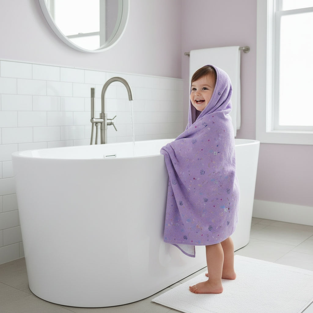 Kid's Hooded Towel- Turtle's Fly Over the Rainbow (Lavender)