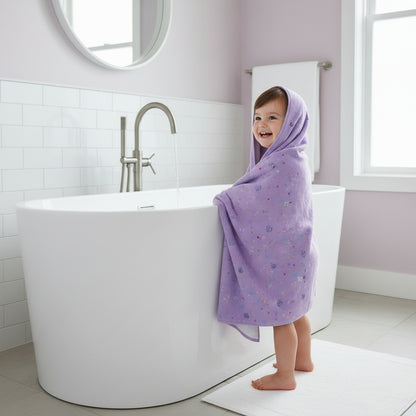 Kid's Hooded Towel- Turtle's Fly Over the Rainbow (Lavender)