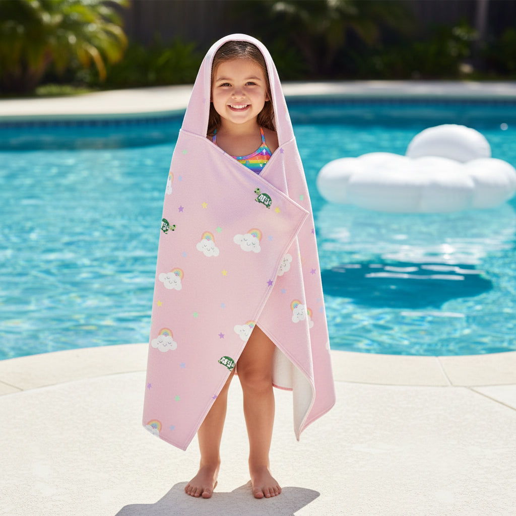Kid's Hooded Towel- "Smiles and Rainbows" (Ballerina pink)