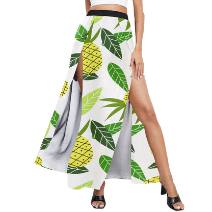 High Slit Long Beach Dress "Pineapples in paradise"