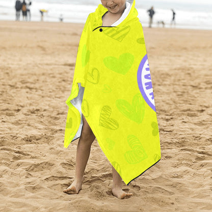 Kid's Hooded Towel "Have a Turtally Awesome Day with heart pattern (Yellow)