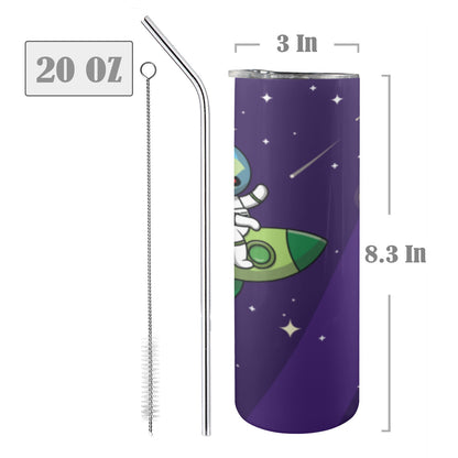 Tall Skinny Tumbler with Lid and Straw "Blast Off" 20 oz